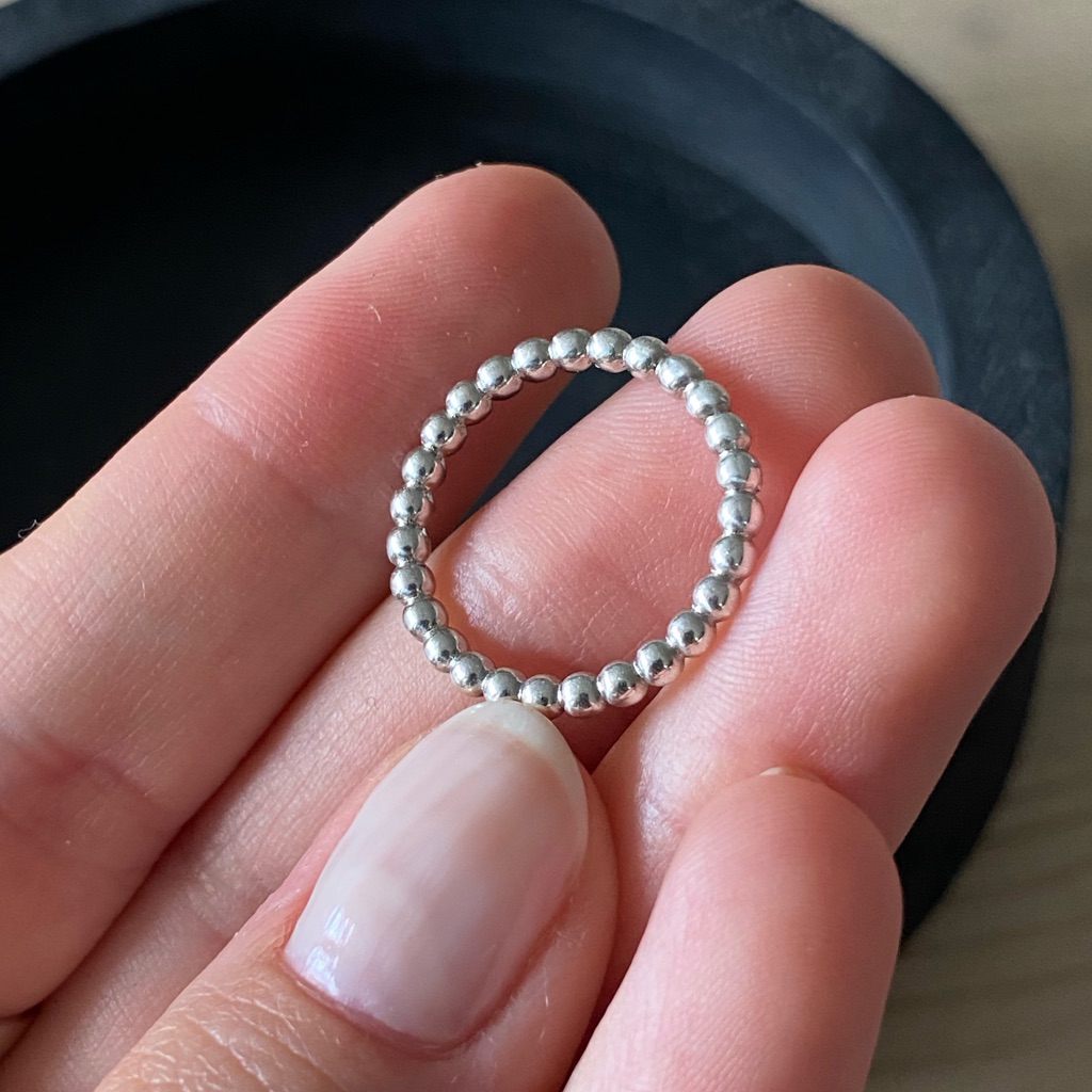 Solid 925 Silver Beaded Ring
